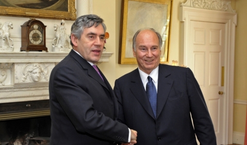 British Prime Minister The Rt Hon Gordon Brown with His Highness the Aga Khan at 10 Downing Street. 2008-07-03